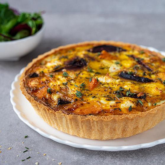 Beetroot, feta and sweet potato tart