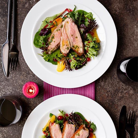 Duck with Redcurrant Sauce, Watercress and Orange Salad