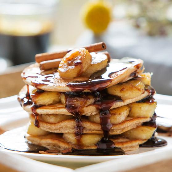 Gingerbread Pancakes with Sticky Bananas