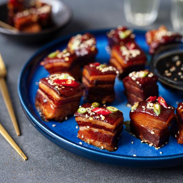 Sticky pork belly canapes