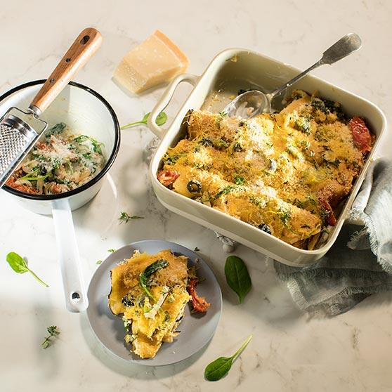 Tomato and Olive Pancake Bake