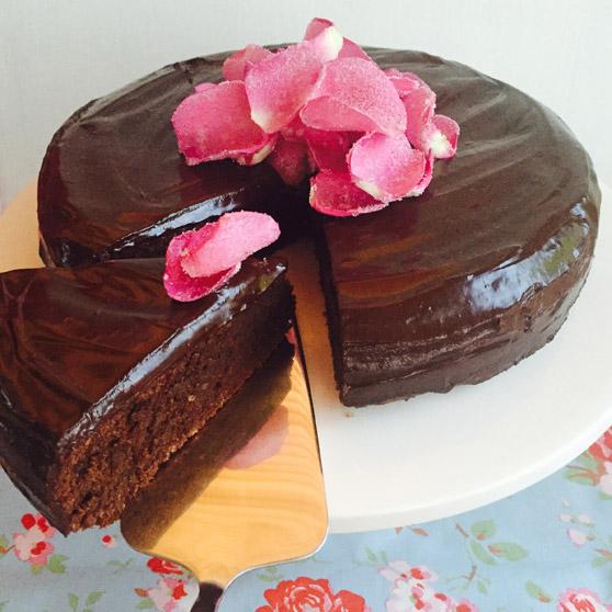 Rich Chocolate Cake with Rose Petals
