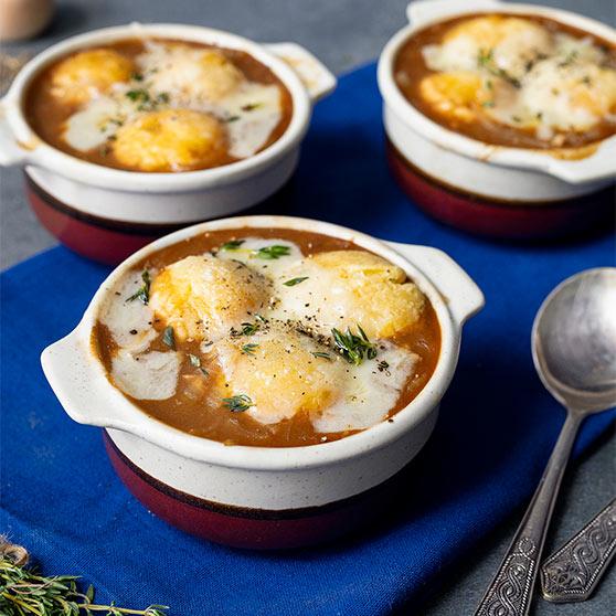 French Onion Soup with Cheesy Dumplings